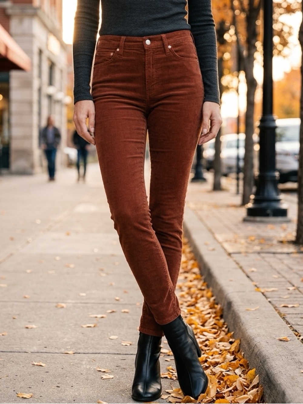 NWT EDWIN Women’s Pixie Mid Rise Corduroy Skinny Pants Jeans Spice Brown - 30”